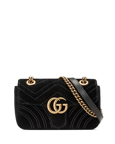Gucci Gg Marmont Small Quilted Velvet Crossbody Bag In Black