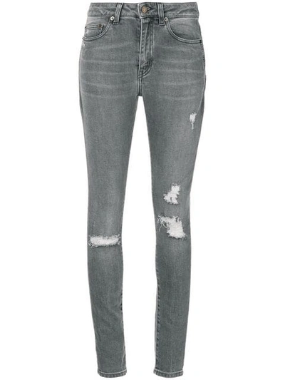Saint Laurent Distressed Skinny Jeans In Grey