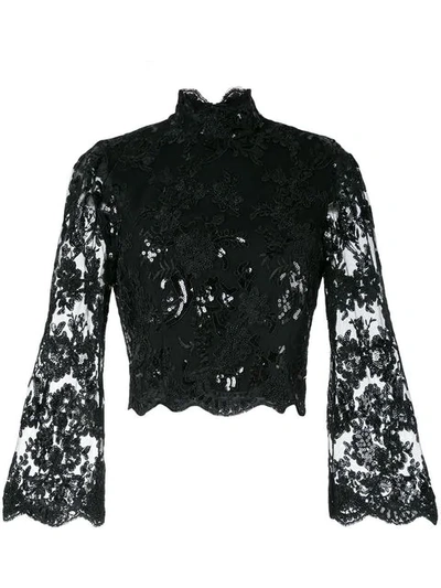 Alice And Olivia Trisha Bell Sleeve Blouse In Black