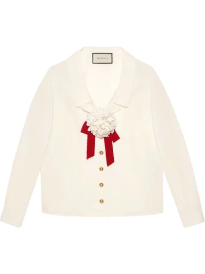 Gucci Floral Brooch Detail Blouse In White