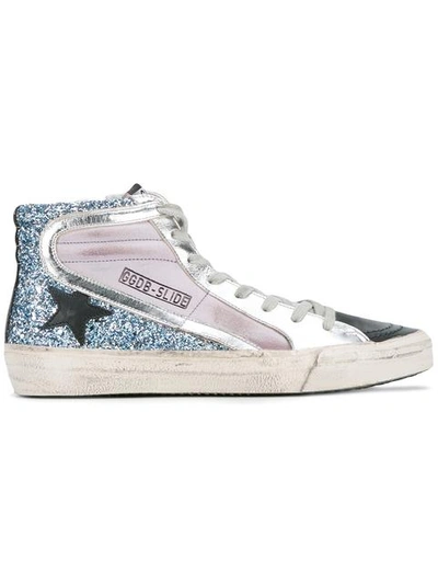 Golden Goose Multicolor Slide High-top Sneakers In Blue Glitter/lilac Suede