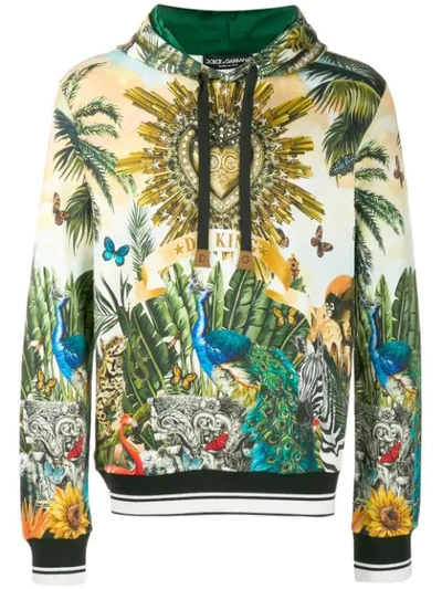 Dolce & Gabbana Tropical Latino-print Cotton Hooded Sweatshirt In Green