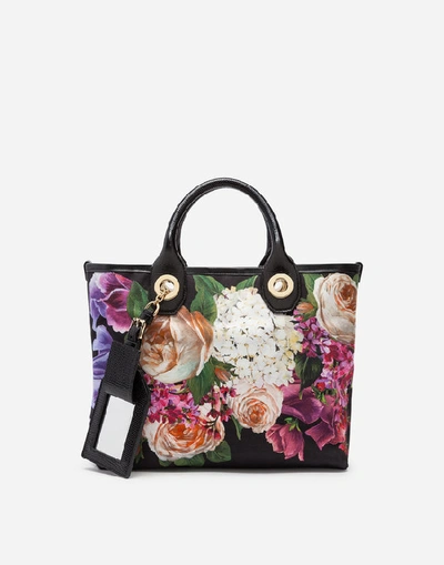 Dolce & Gabbana Small Capri Shopping Bag In Lily-print Canvas In Floral Print