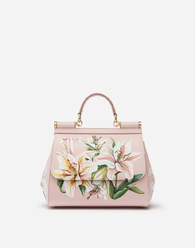 Dolce & Gabbana Medium Sicily Bag In Lily-print Dauphine Calfskin In Floral Print