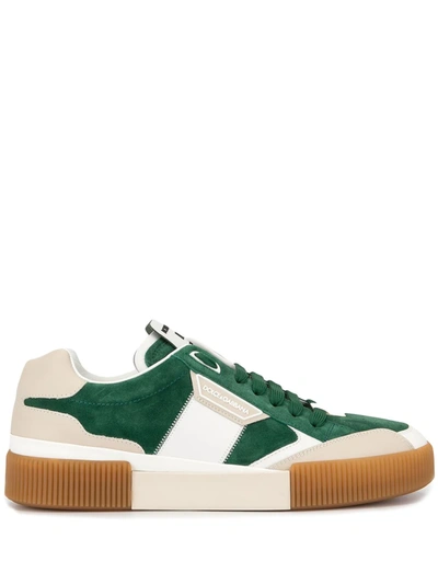 Dolce & Gabbana Miami Sneakers In Calfskin Nappa And Split-grain Leather In Green/white