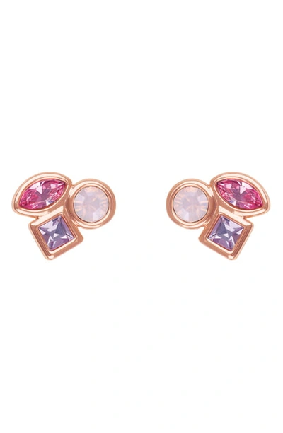 Adore Mini Mixed Crystal Stud Earrings In Rose Gold Plated