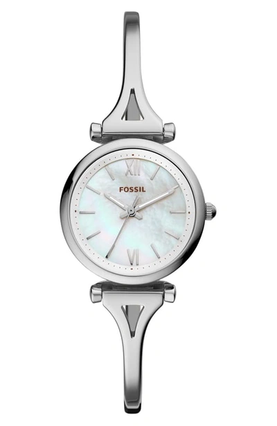 Fossil Mini Carlie Bracelet Watch, 28mm In Silver/ Mop/ Silver