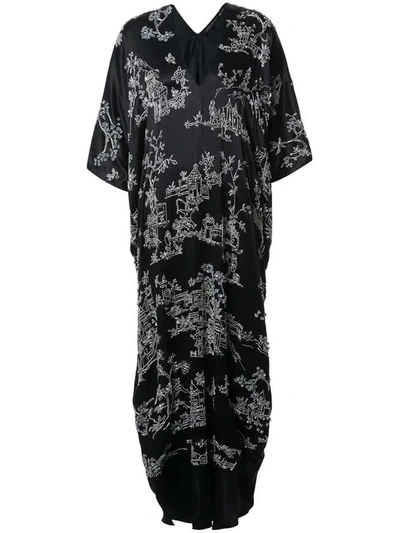 Josie Natori Couture Pagoda Cocoon Kaftan In Black