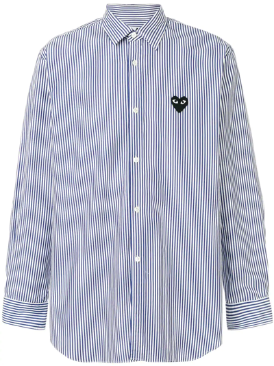 Comme Des Garçons Play Broad Stripe Cotton Button Down In 블루