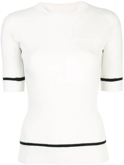 Proenza Schouler Ribbed Knit Short Sleeve Crew Neck Top In Ivory