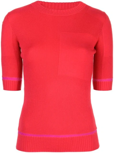 Proenza Schouler Ribbed Knit Short Sleeve Crew Neck Top In Red