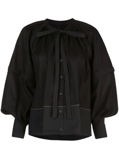 Proenza Schouler L/s Gathered Top-cotton Voile In Black