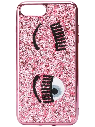 Chiara Ferragni Embroidered Wink Phone Case In Pink