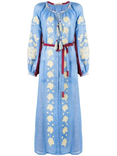 Vita Kin Belted Kaftan Dress In Blue-burgundy/multi