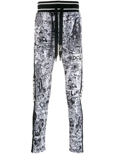 Dolce & Gabbana Graffiti Print Sweat Trouser In Hwy62 White Black