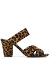 Saint Laurent Oak Printed Calf Hair Slide Sandals In Brown