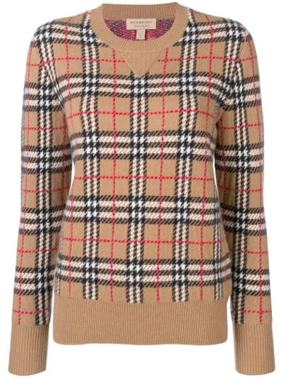 Burberry Vintage Check Cashmere Jacquard Sweater In Brown