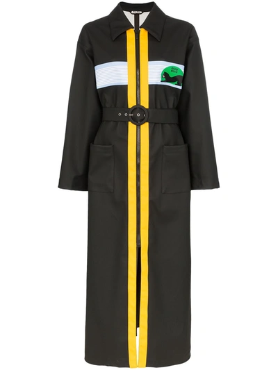 Miu Miu Long Zipped Trench Coat In Black