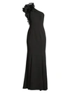 Aidan Mattox Women's Organza Ruffle One-shoulder Gown In Black