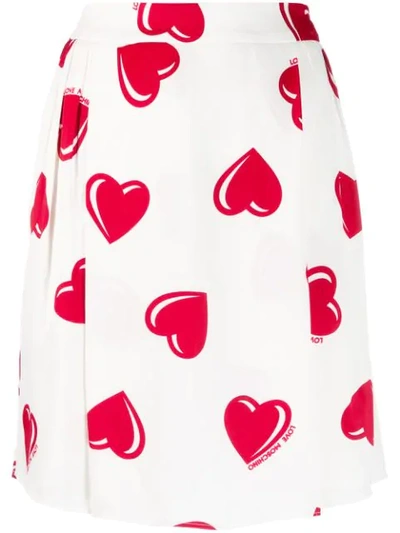 Pre-owned Moschino Vintage 2000's Heart Printed Skirt In White