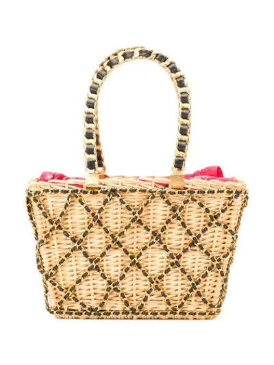 Pre-owned Chanel 1994 Chain Embellished Basket Bag In Neutrals