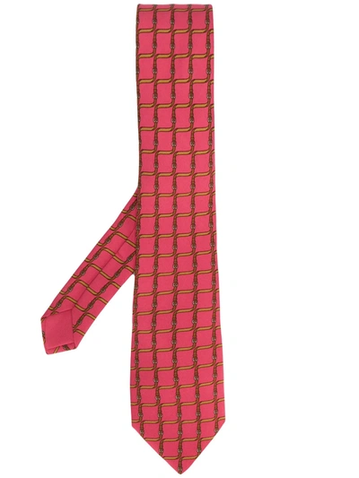 Pre-owned Hermes 2000's  Belt Print Tie In Red