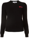 Comme Des Garçons Play Double Emblem V Neck Sweater In Navy