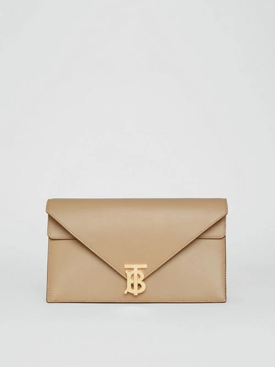 Burberry Small Leather Tb Envelope Clutch In Honey