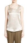 Lafayette 148 Perla Luxe Reversible Silk Charmeuse Shell In Khaki