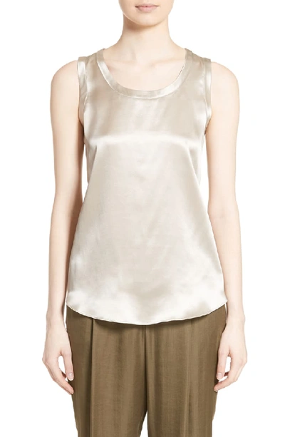 Lafayette 148 Perla Luxe Reversible Silk Charmeuse Shell In Khaki