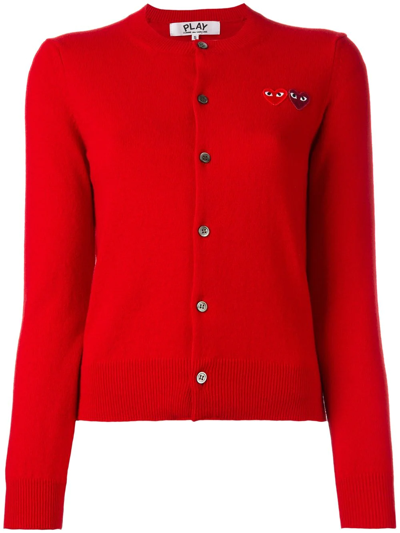 Comme Des Garçons Play Double-logo Cardigan In Red