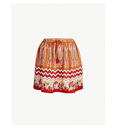 Tigerlily Heloise Floral-print Linen-blend Skirt In Rust