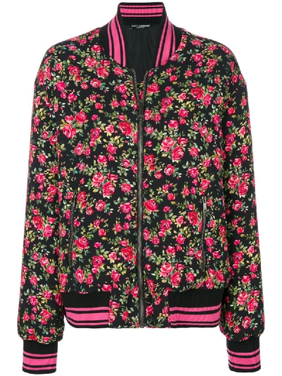 Dolce & Gabbana Floral-printed Bomber Jacket In Black