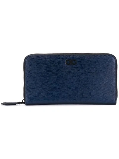 Ferragamo Logo Zip Around Wallet In Blu Navy