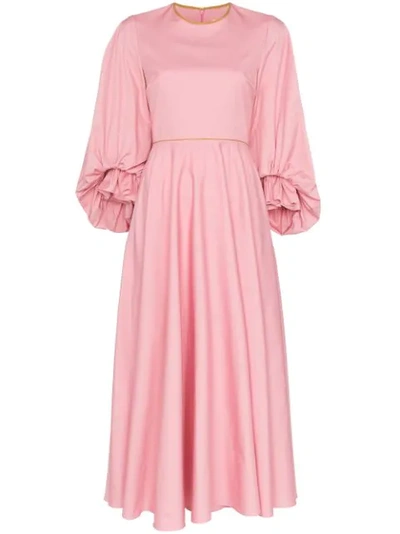 Roksanda Fife Balloon-sleeve Cotton-poplin Dress In Pink