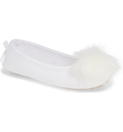 Patricia Green Meghan Faux Fur Pom Slipper In White Fabric