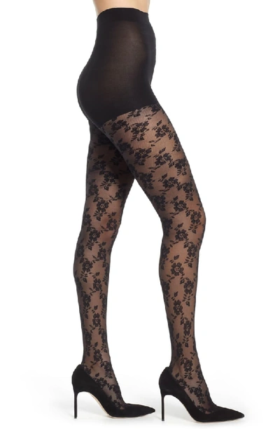 Dkny Floral Lace Sheer Tights In Black