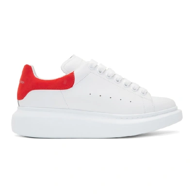 Alexander Mcqueen Suede-trimmed Leather Exaggerated-sole Sneakers In White/warm Orange