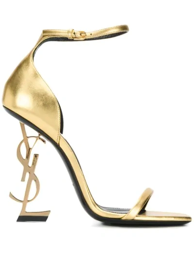 Saint Laurent Opyum Metallic Leather High-heel Sandals In Gold