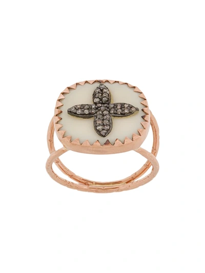 Pascale Monvoisin 9ct Rose Gold Bowie N 2 Diamond And Bakelite Ring In White Rose Gold