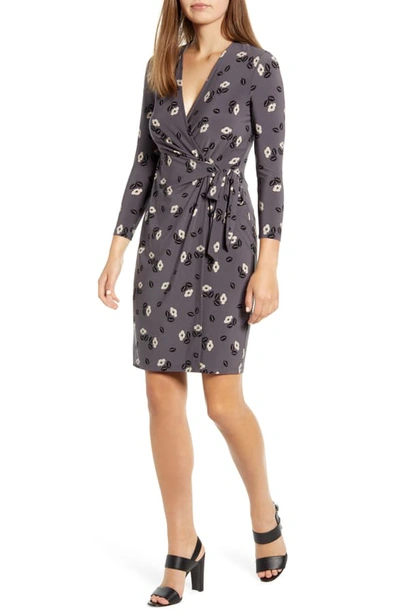 Anne Klein Rose Print Dress In Nantucket/ Oyster Shell Combo