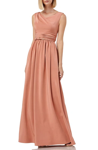 Kay Unger Sleeveless Draped Neckline Gown In Deep Rose