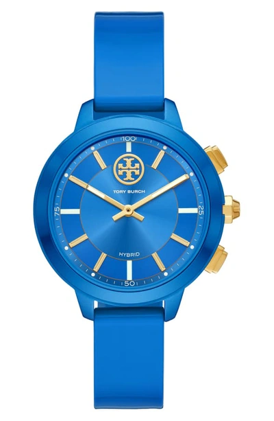 Tory Burch Collins Hybrid Rubber Strap Watch, 38mm In Blue/ Gold