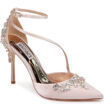 Badgley Mischka Faith Crystal-embellished Satin Pumps In Soft Nude Satin