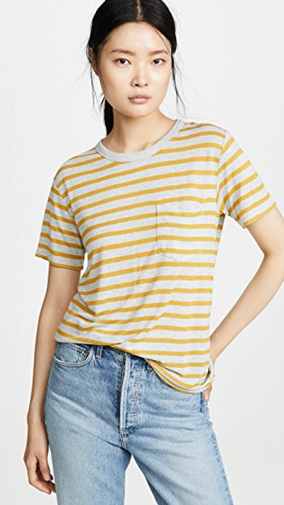 Alexander Wang T Striped Slub Short Sleeve Tee In Heather Grey/chartreuse