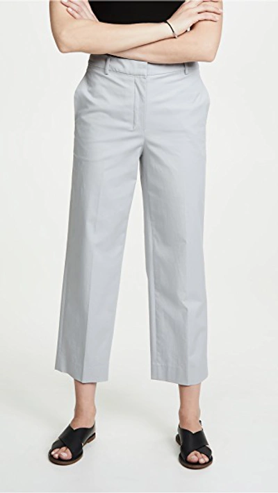 Theory High Waisted Straight Trousers In Blue Echo