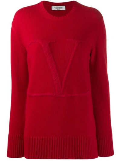 Valentino 3d Embroidered Vlogo Wool Blend Sweater In Red