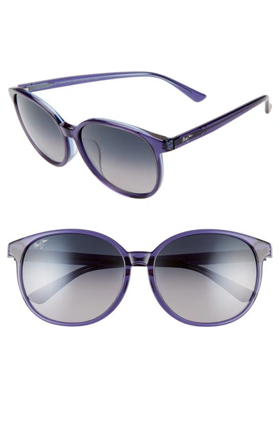 Maui Jim Water Lily 62mm Polarizedplus2® Round Sunglasses In Navy W/ Light Blue/ Grey