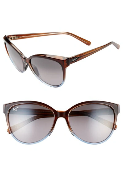 Maui Jim 'olu 'olu 57mm Polarizedplus2® Cat Eye Sunglasses In Dark Chocolate W/ Blue/ Grey