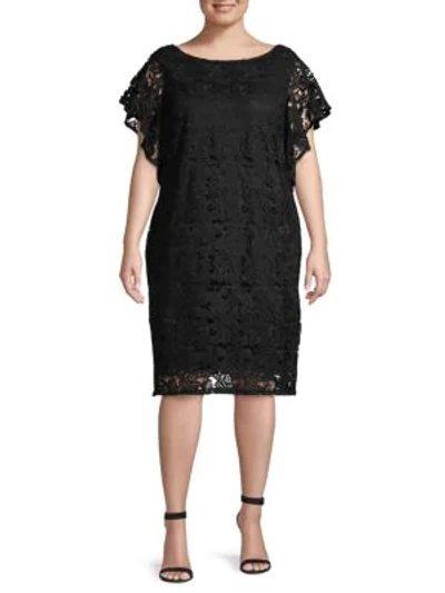 Marina Plus Flutter-sleeve Lace Dress In Black